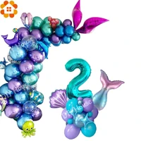 34pcs mermaid theme number tower balloon kit mermaid tail shell foil ball for birthday party decoration kids diy home supplies