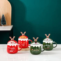 christmas gifts ceramic mug cute elk creative drinkware with lids spoons office coffee cup kettle water bottle