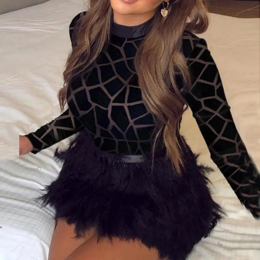 Женское платье для ночного клуба Сетчатое из чистого плюша на молнии женское с