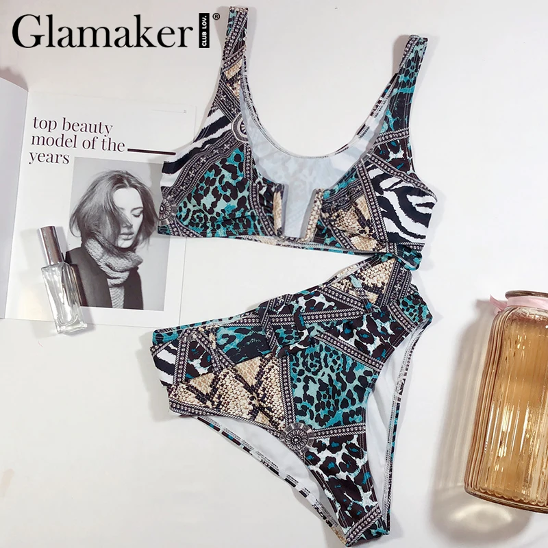 Glamaker змеиный принт женский купальник из двух частей сексуальный микро бикини с