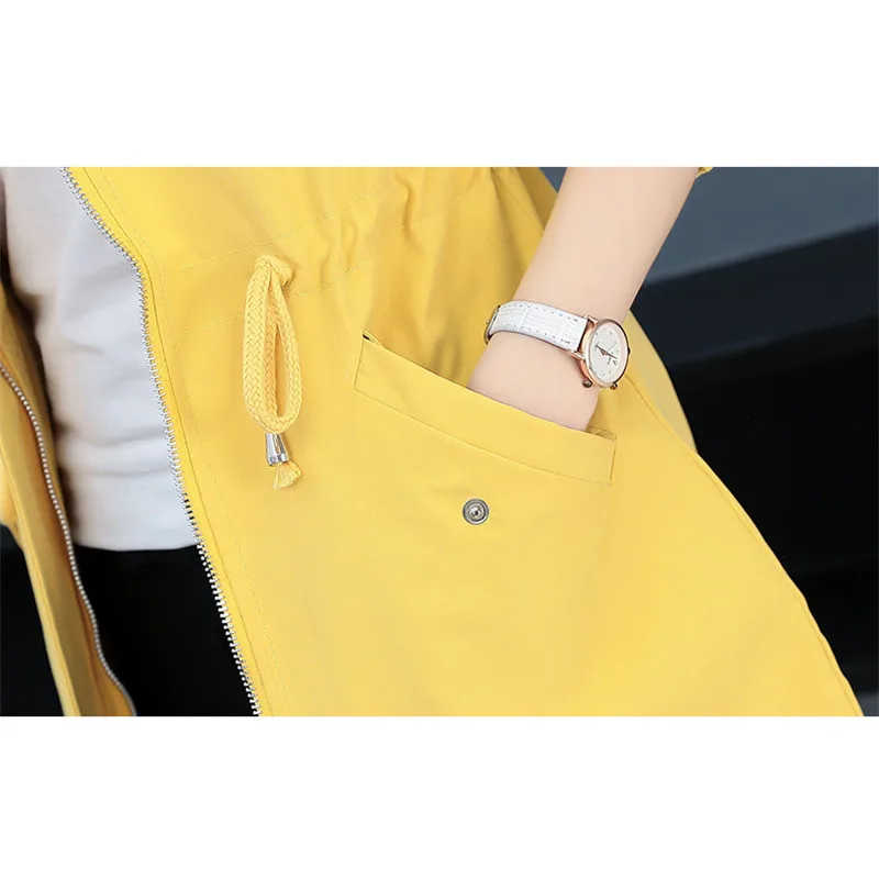 

Trench coat women yellow M-4XL plus size hooded windbreaker 2020 spring autumn new Korean black loose outerwear feminina CX1189