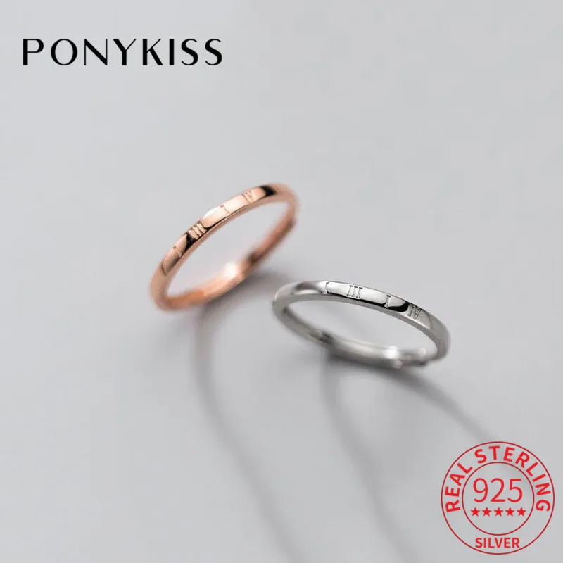 

PONYKISS Office 925 Sterling Silver Number Pattern Geometry thin Adjustable Rings for Women Party Fine Jewelry summer Accessory