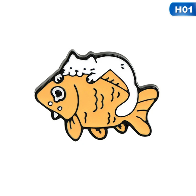 

1pc Black And White Fashion Cute Cats Cartoon Pattern Enamel Broochs Fish Potted Plant Lovely Pins Gift For Kids Girls Jewelry