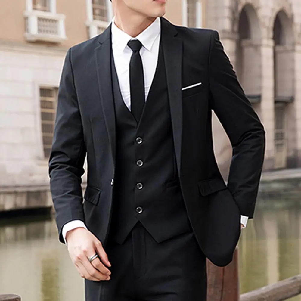 

3 Pieces Blazers Male Suit Business Blazer +Vest +Pants Suit Sets Men Autumn Fashion Solid Slim Vintage Classic Wedding Set