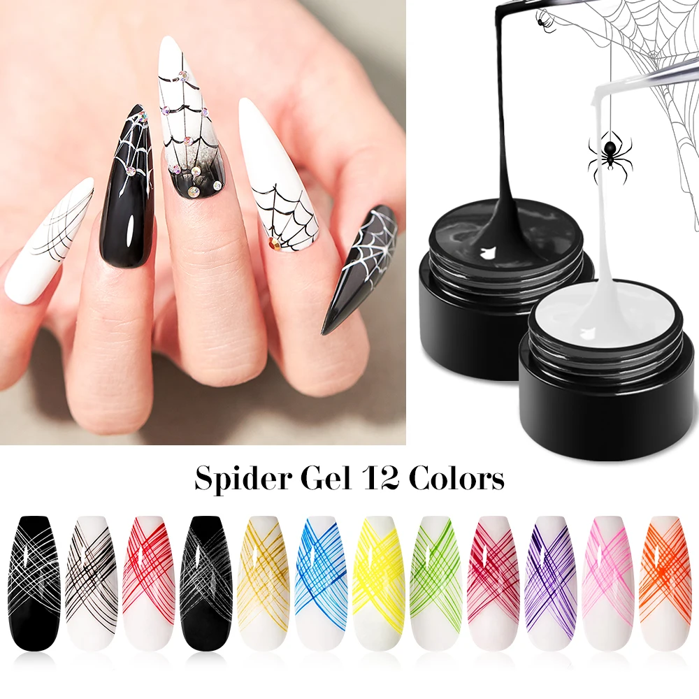 

MEET ACROSS 5ML Glitter Spider Nail Gel Polish Wire Elastic Drawing Painting UV Gel Soak Off Pulling Silk Spider Nail Art varnis