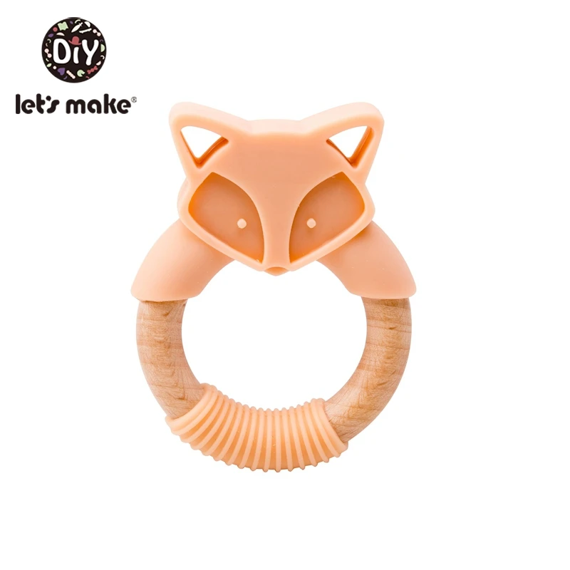peach fox Let'S Make силиконовый деревянный Прорезыватель для зубов Лисичка бук деревянный Прорезыватель кольцо 60 мм милые детские погремушки Прорезыватель игрушка для кормления ребенка кулон - Цвет: peach fox