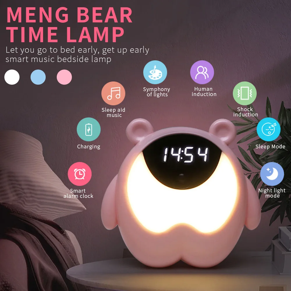 

Портативный, милый и в то же время медведь Форма цифровые часы-будильник со светодиодной Звук ночной Светильник Функция Таблица настенные ч...