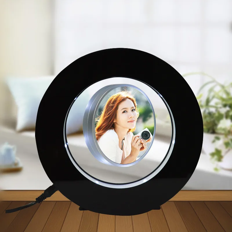 

2021 Round shape levitating picture frame for gift magnetic levitation floating photo frame with led lights