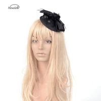 new lady handmade black fascinators hat bow feather flower hair clips pins cocktail tea party hairpiece accessory