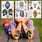 Акварельные временные татуировки с волком и лесом для детей, тигр, геометрические наклейки, горный треугольник, лось, тату, боди-арт