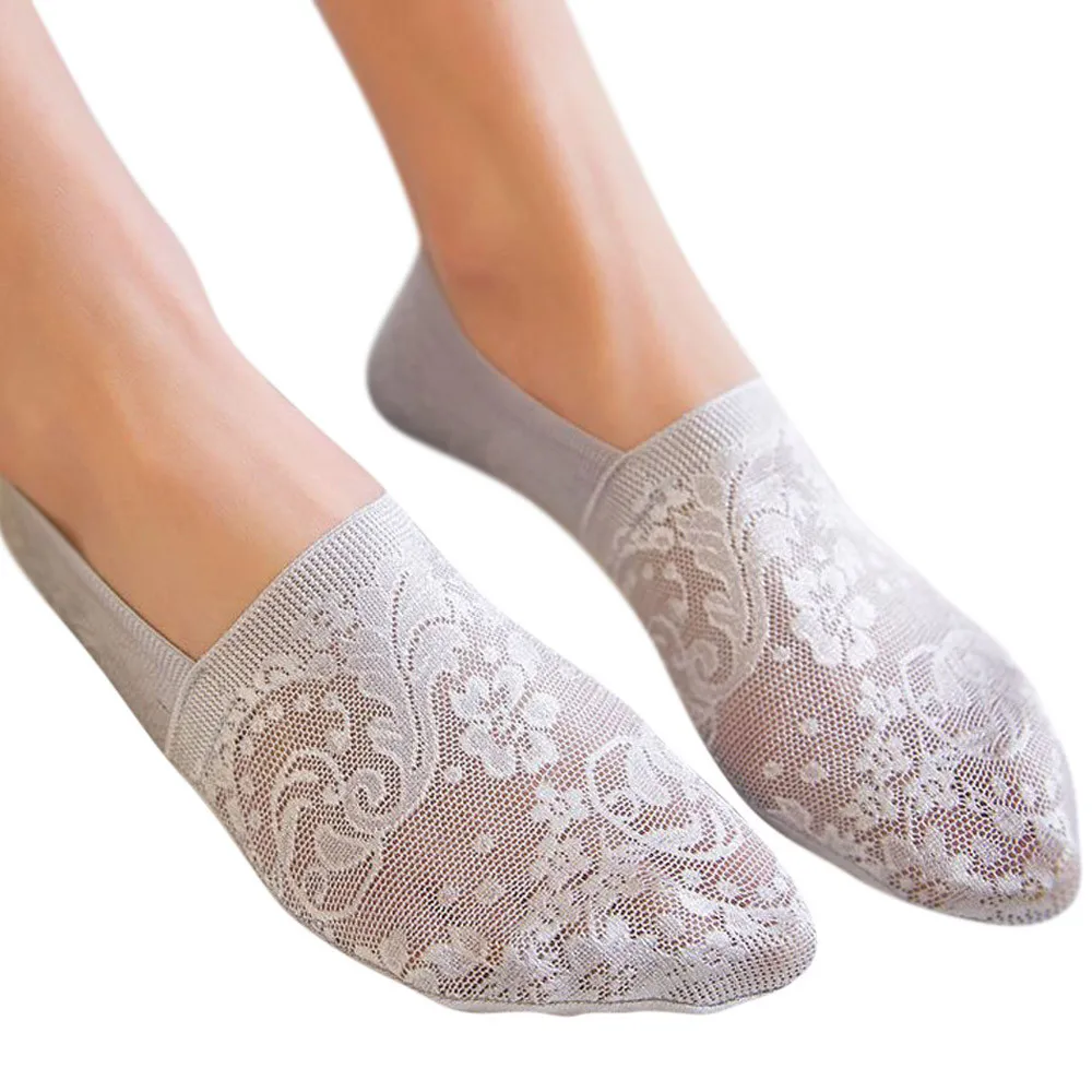 Женские летние хлопковые кружевные нескользящие носки с невидимой подкладкой