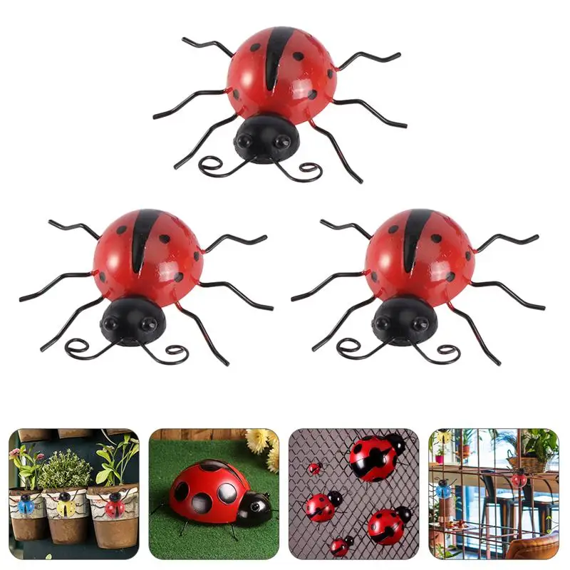 

3pc Simulation Ladybug Ornaments Iron Ladybug Garden Yard Home Decorations