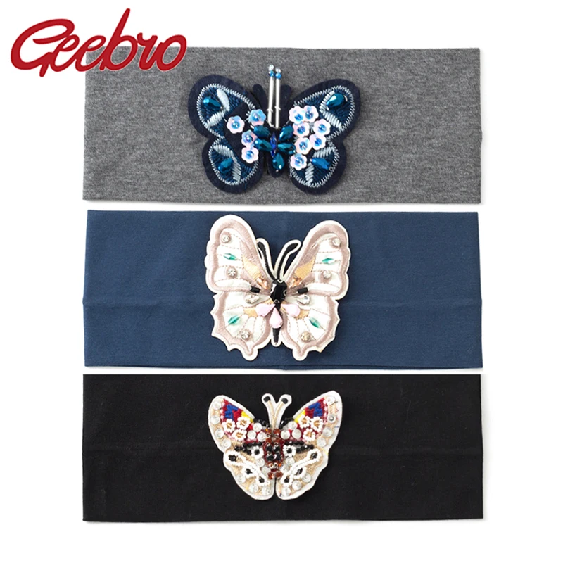 

Geebro Women Cotton Flat Stretchy Headband Girls Butterfly Accessories Fashion Female Bohemia Hairband Head Wrap