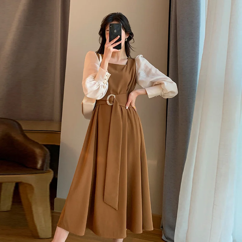 

Осень 2021, новая мода, большие женские темпераментные швы, покрытие живота, полная сестра, 200 кг, платье 11617 размера плюс, белый