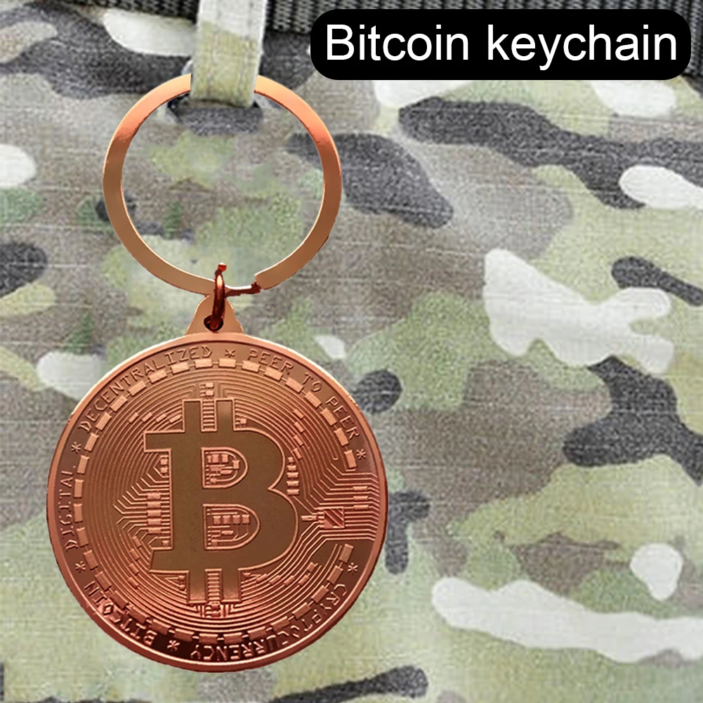 

Gold Plated Bitcoin Coin Key Chain Collectible BTC Coin Art Collection Gift Physical Metal Antique Imitation Home Decor