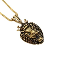 crown lion pendant necklace plated 316l stainless steel animal roaring lion charm necklace men jewelry hip hop necklace