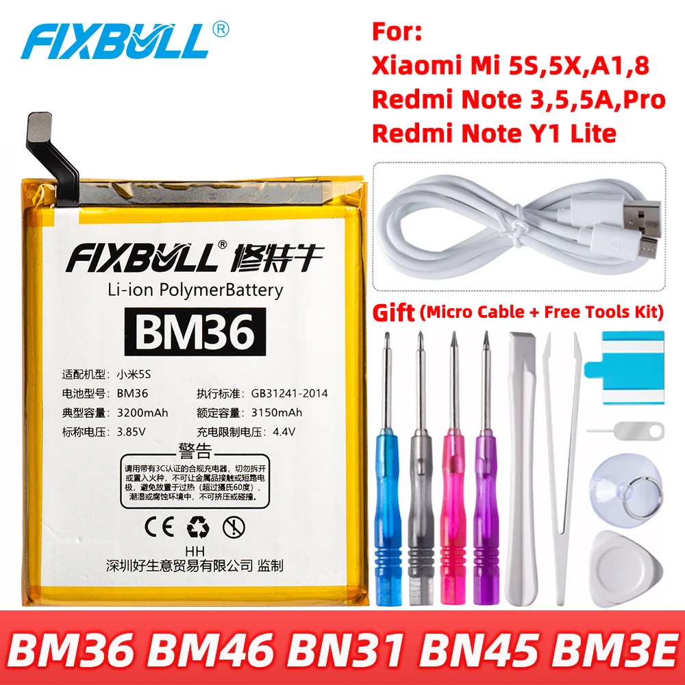 Аккумулятор FIXBULL BM36 BM46 BN31 BN45 BM3E для телефона Xiaomi Redmi Note 3 5 5A Pro Y1 Lite Mi 5X A1 8 Mi8 сменные