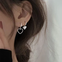 genuine 925 sterling silver asymmetric love heart drop earrings for women fine jewelry