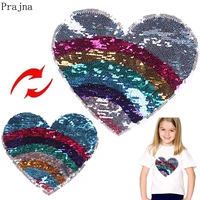 prajna sequin reversible patches unicorn heart patch sew on embroidered patches for clothes stripes stickers kids diy applique