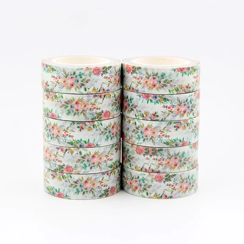 

New 10pcs/set 15MM*10M Lovely Flowers Japanese Masking Washi Tape Decorative Adhesive Tape Scrapbooking Sticker Label Stationery