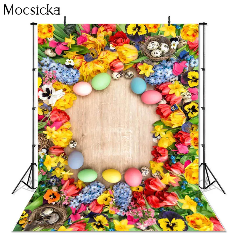 

Easter Party Photography Background Eggs Flowers Butterfly Decoration Props Children Portrait Custom Photo Backdrop Studio