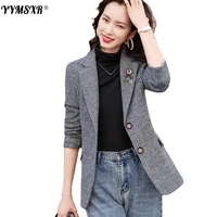2022 autumn and winter new womens long sleeved professional suits high quality casual plaid ladies jacket temperament