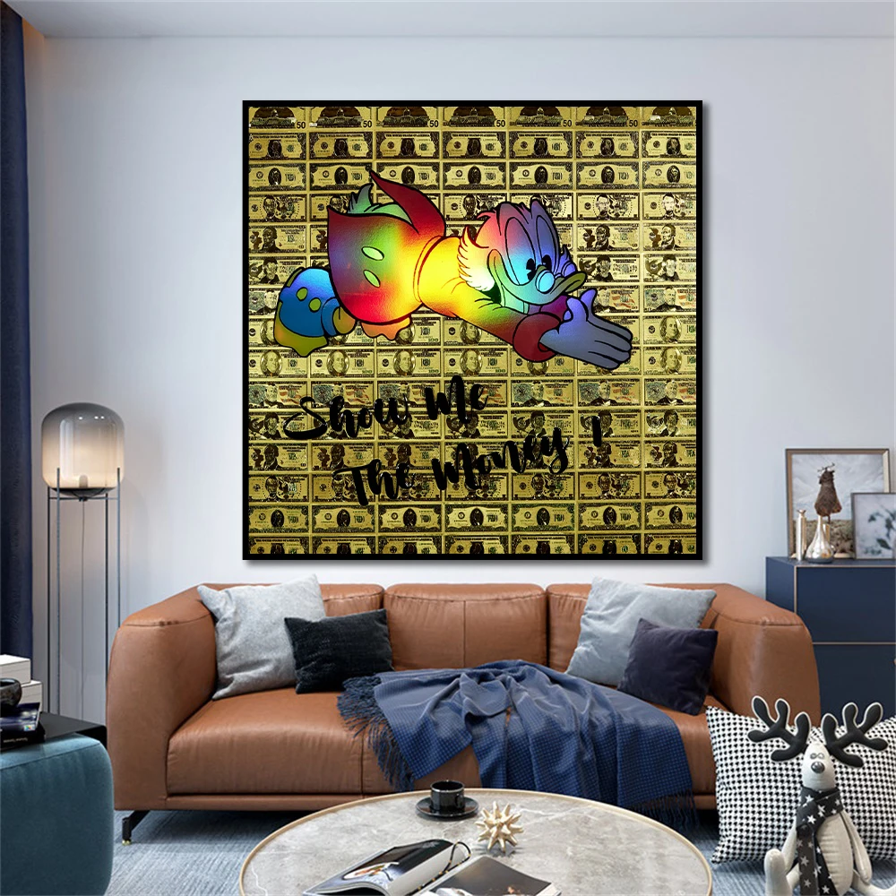 Мультяшные постеры Disney Дональд Дак показать мне деньги Абстрактная Картина на