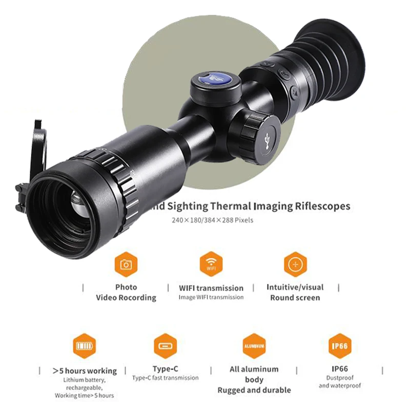 

RS2 Observing Sighting Thermal Imaging Riflescope 384x288 WIFI Transmission APP Browsing Round Screen Thermal Scope for Hunting