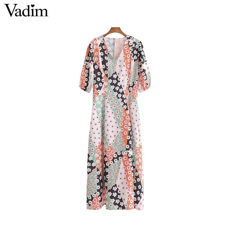 Вадим милый женский цветочный принт макси платье боковая молния рукав три