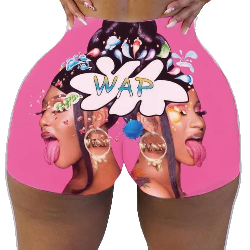 

D9315 Amazon Hot Sale European and American Women's Sexy Ladies Tight Shorts Pattern Printed Shorts Yoga Pants