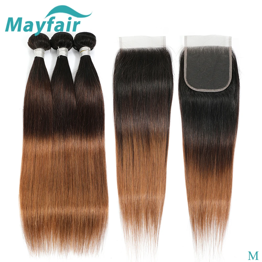 1B 4 30 Омбре бразильские волосы пряди с закрытием 3 тона прямые человеческие