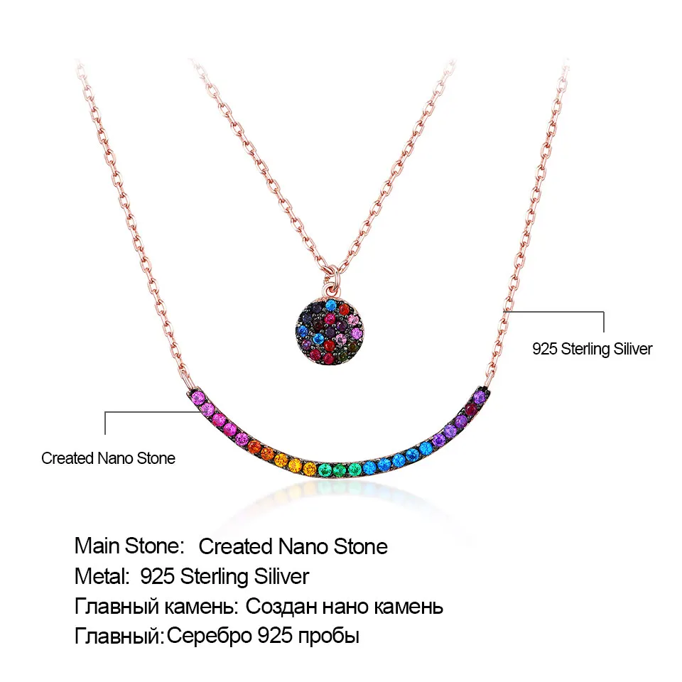 UMCHO серебро 925 пробы цветной драгоценный камень смайлик ожерелье Двойная Цепочка