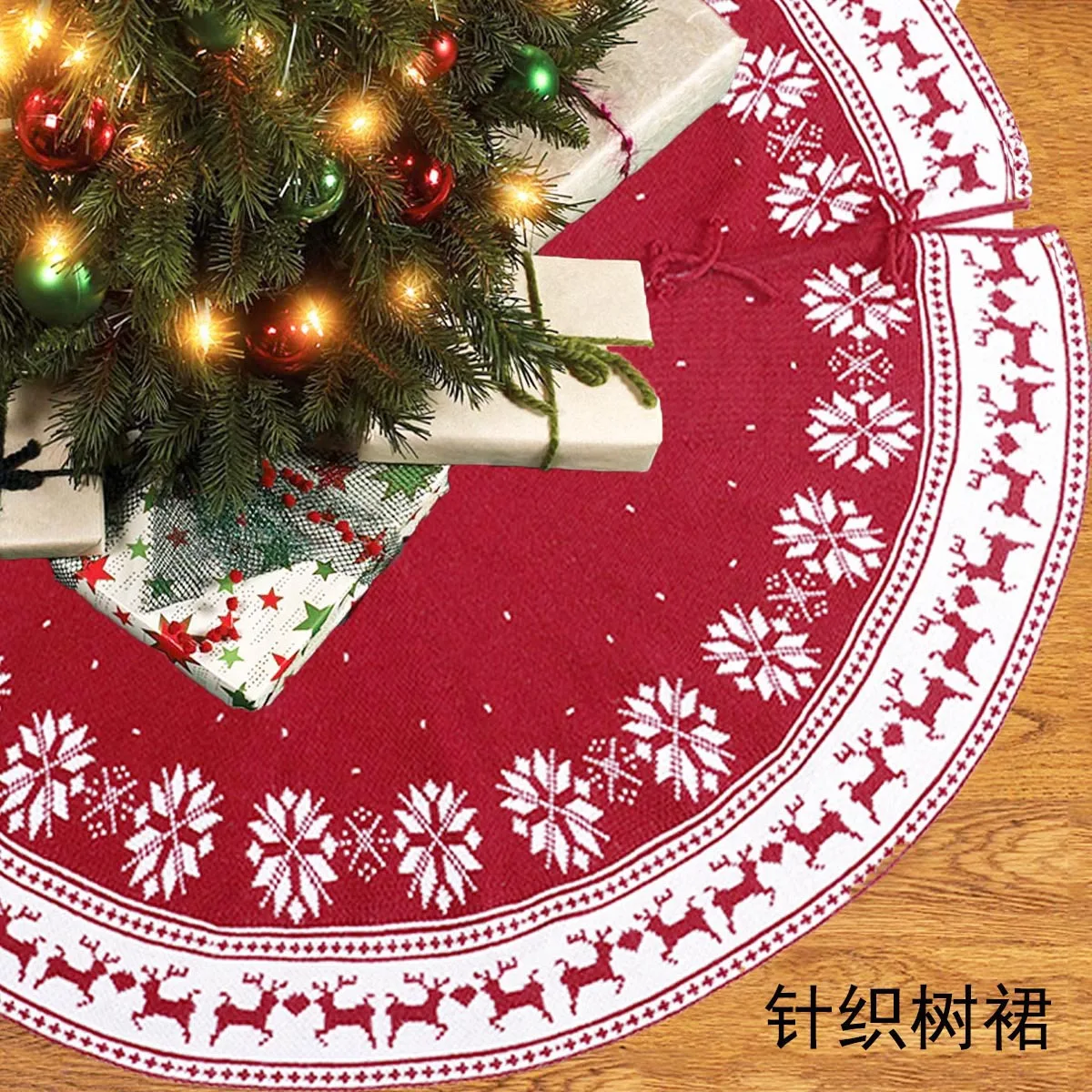 

2021 New Christmas Tree Skirt Knitted Tree Skirt Apron Christmas-Tree Skirt Tree Skirt Knitted Snowflake Deer Christmas Gift