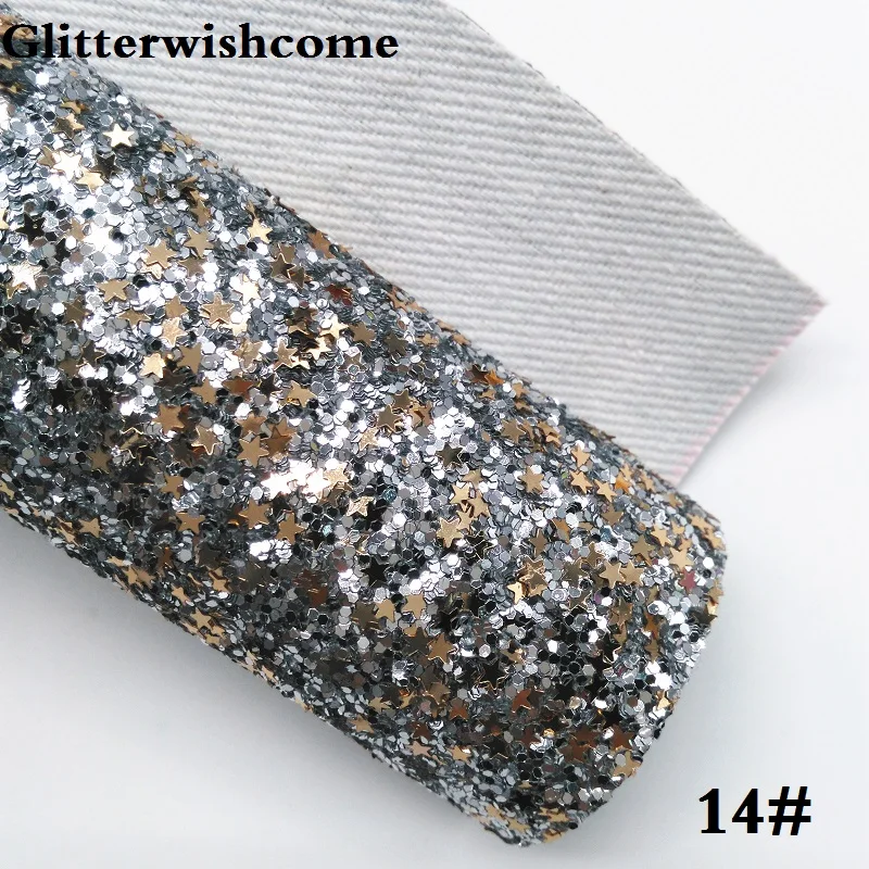 14 Glitterwishcome 30X134 см мини рулон синтетическая кожа, массивная блестящая кожа со звездами, блестящая ткань винил для бантов, GM035 - Цвет: 14