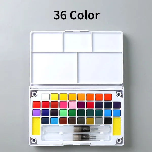 36 color Твердые акварельные краски в наборе, коробка с Кисть для рисования, ручка, портативный водный цвет, пигмент для школьников, начинающих товары для рукоделия - Цвет: 36 color