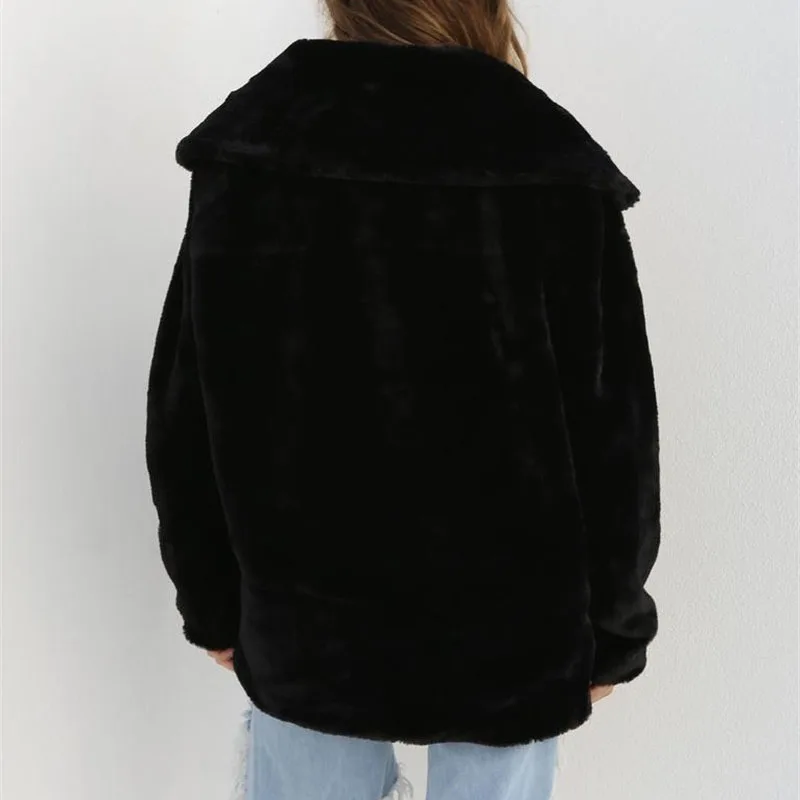 Женское теплое пальто с флисовой подкладкой тонкое Свободное отложным