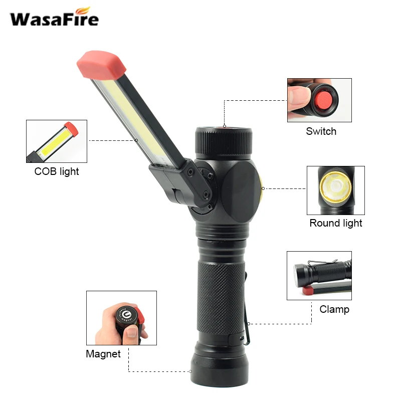 Original Wasafire COB Led Flashlight XMLT6 Flash Light 18650 USB Rechargeable Magnetic Lanterna Lamp For Auto Repair Camping | Лампы и