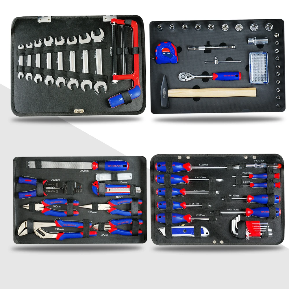 WORKPRO 119 шт. алюминиевый ящик для инструментов набор бытовых ручные инструменты