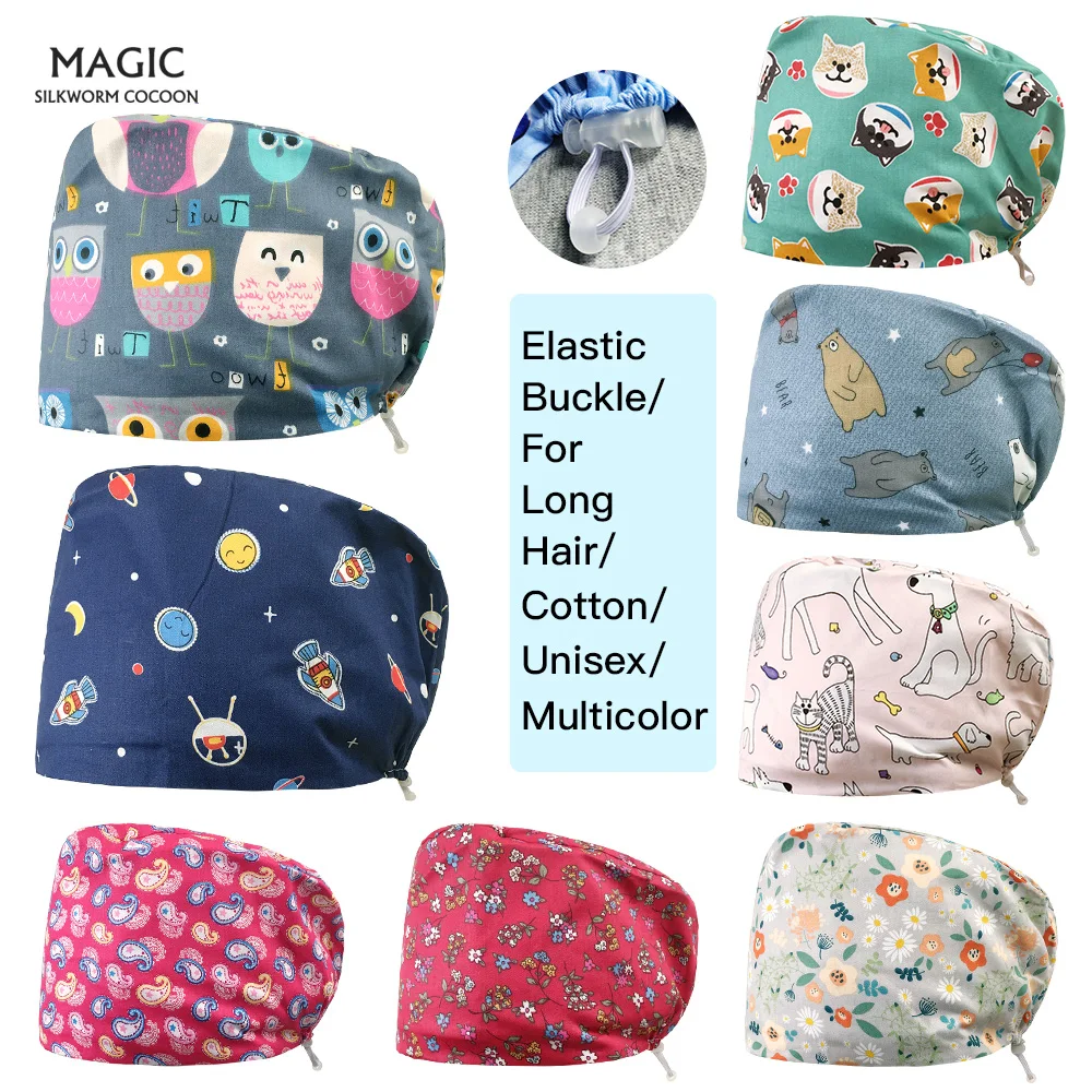 

Разноцветные шапки унисекс для работы в лаборатории, шапки-скрабы для ухода за домашними животными, скрабы для женщин, хлопковая шапка с мул...