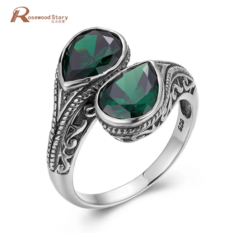 

Vintage Silver Rings For Women Real 925 Sterling Silver Emerald Ring Gemstones Wedding Water Drop Gothic Womens Jewellery Luxury