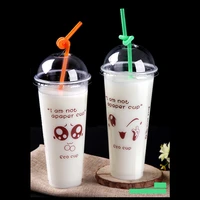 50pcs 450 500ml thick disposable milk tea cup transparent fun pattern plastic cup party favor juice drink cup with lids