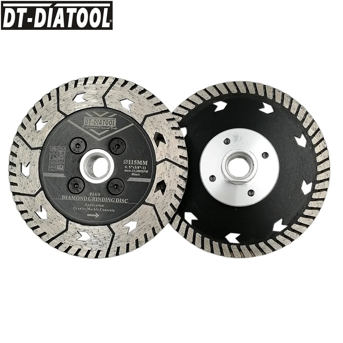 

DT-DIATOOL 2pcs 5/8-11 Thread Dia 115mm/4.5" Diamond Cutting Grindng Wheel Disc Dual Saw Blade Cut Grind Granite Marble Concrete