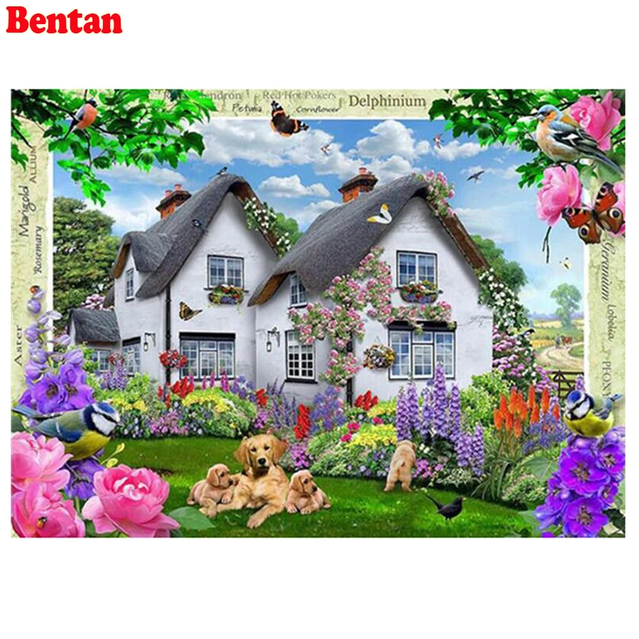 

Full Square Round drill Diy diamond Painting Spring garden house landscape diamond embroidery dog Cross Stitch Diamond mosaic