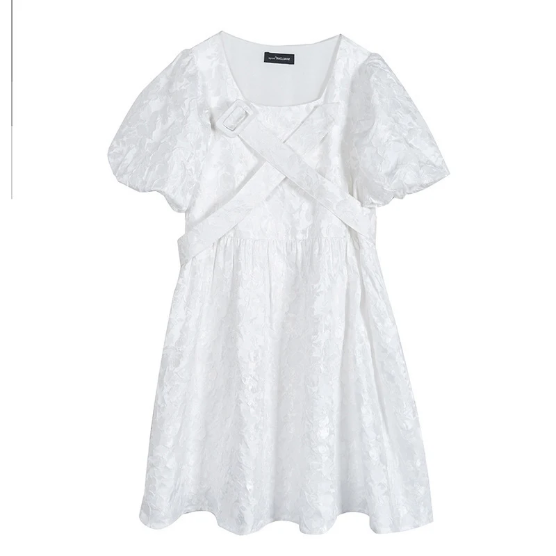 

DEAT 2021 New Spring Autumn Fashion Casual Short Sleeve Solid Color O-Neck Loose Temperament Slim White Dress Women SK567