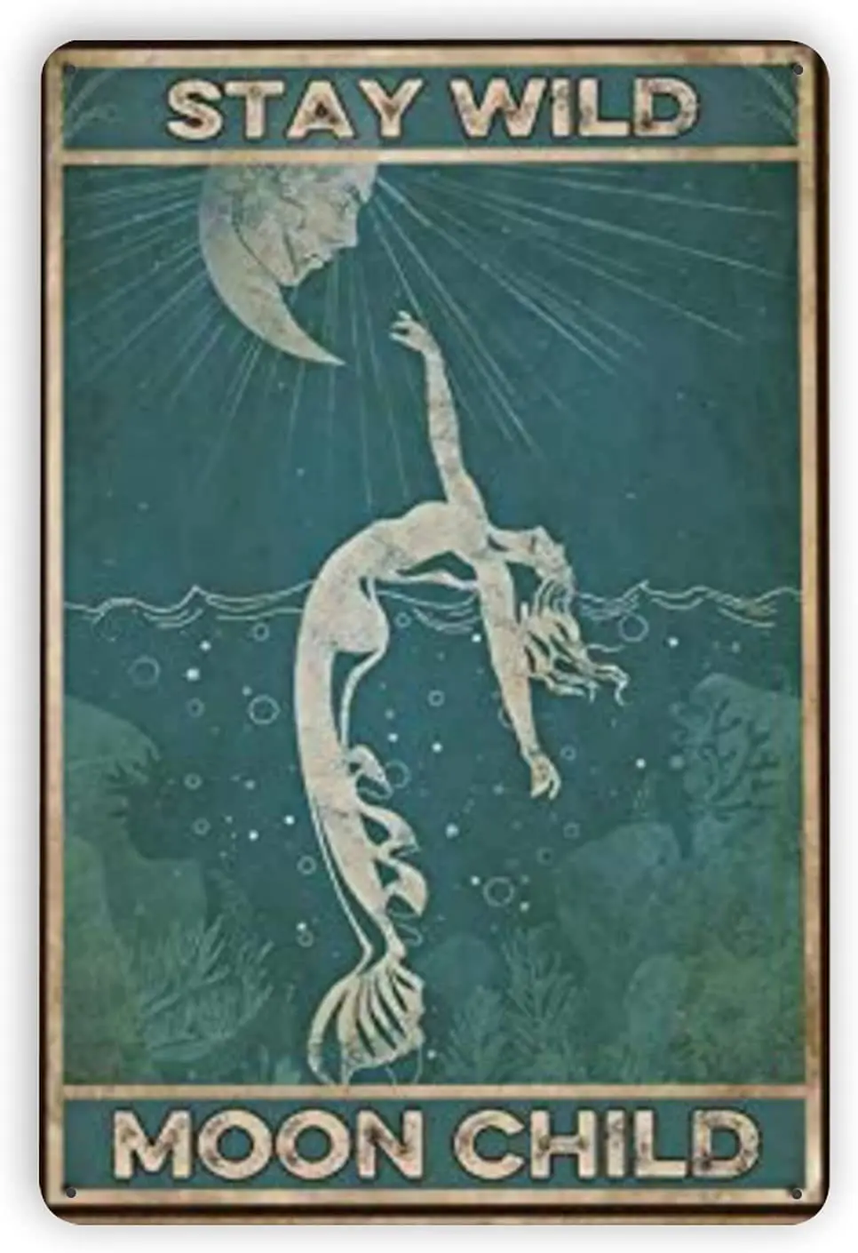 

Ovonetune Mermaid Stay Wild Moon Child Metal Wall Decor Tin Signs, Vintage Art Tin Sign Decorations Plaque fo Bars Club Cafe