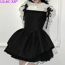 Robe courte gothique noire à motif Floral pour femmes, avec bretelles Jacquard, Sexy, sans manches, Corset, robes de fête, Grunge E Girl, Lolita, Y2K  (3)