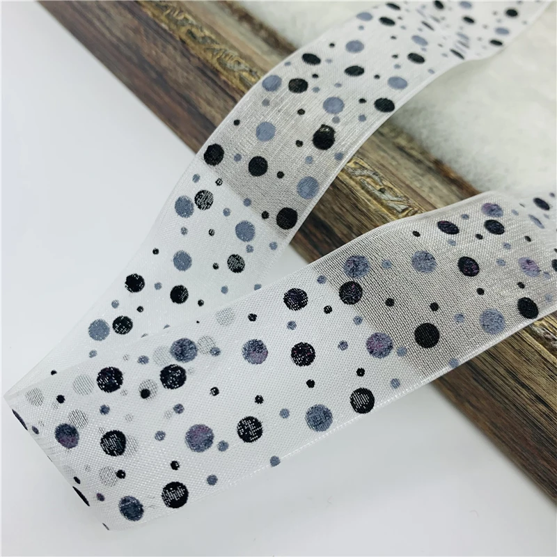 Лента из органзы с принтом в горошек 5 ярдов 25 мм