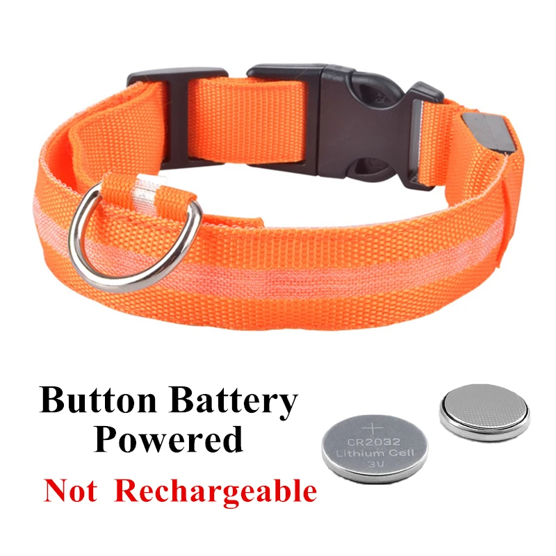 Orange Battery USB Перезаряжаемый светодиод для домашних собак светящийся ошейник для домашних животных светящееся мигающее ожерелье для прогулок на открытом воздухе ошейник безопасности для собак товары для домашних животных - Цвет: Orange Battery