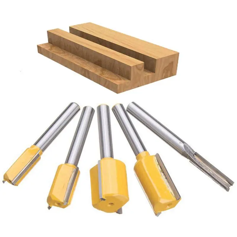 Set Of 5 Piece Straight Dado Router Bit Carbide Wood Milling Cutter Tools Cutting Diameter 1/4 Inch 3/8 1/2 5/8 In | Инструменты