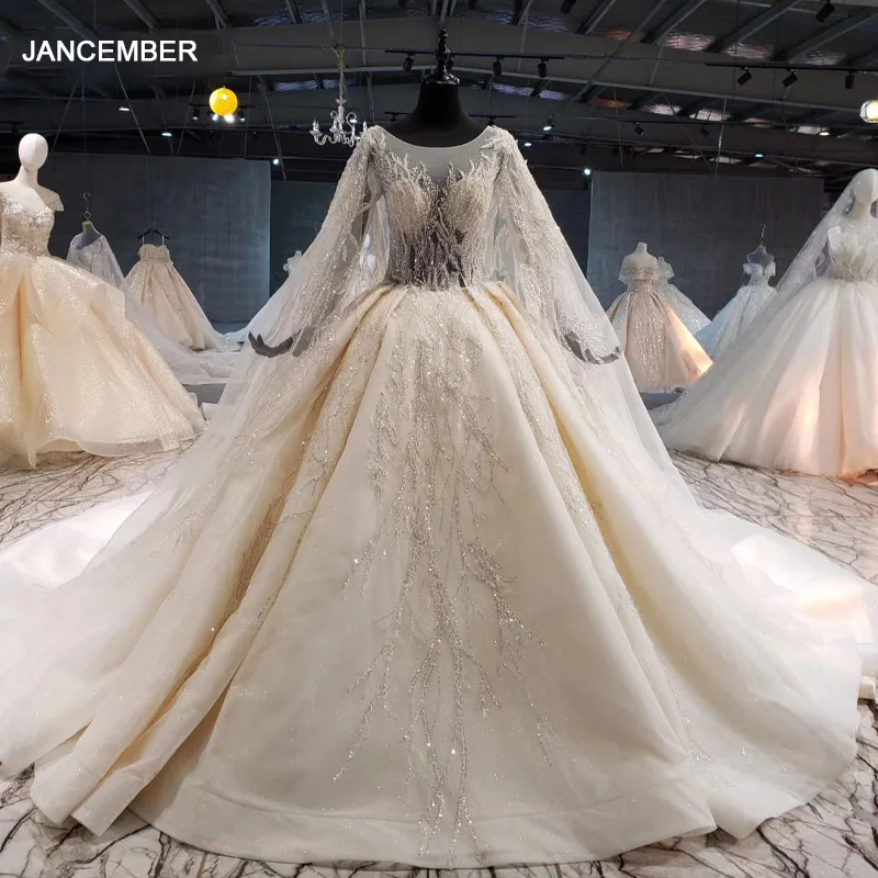 HTL1068 свадебное платье принцессы с накидкой круглым вырезом бальное аппликацией